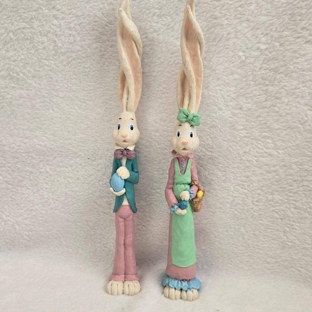 Vintage Easter Rabbit Twisted Ear Bunnies Tall Skinny Ceramic Figurine